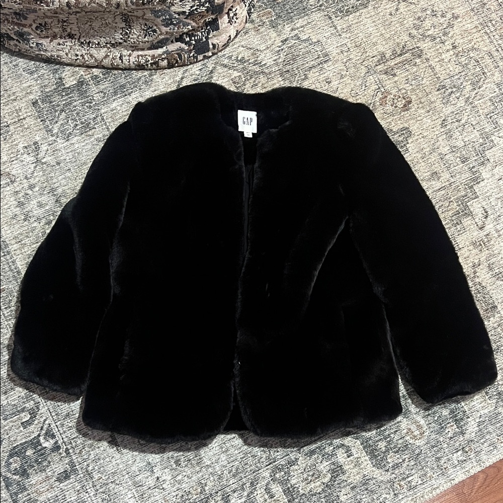 GAP Black Faux Fur Coat